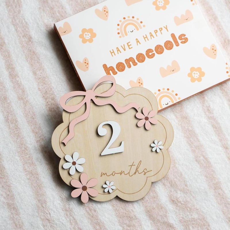 HONOCOOLS Store Baby Monthly Milestone Sign,1-12 Monthly Baby Milestone, Month Milestone Baby Girl, Baby Months Milestone, Newborn Photography Props Double-Sided (B11) - Image 3